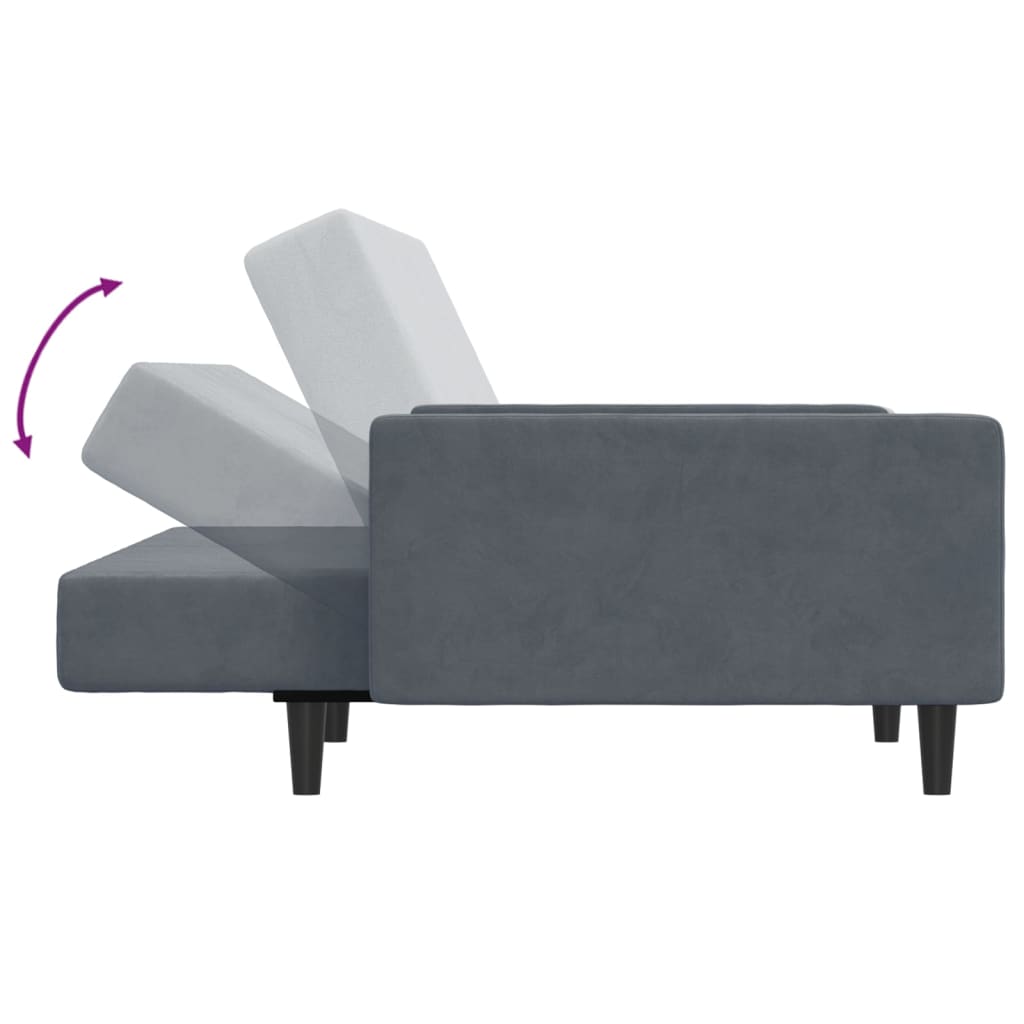 Sofá-cama 2 lugares c/ apoio de pés veludo cinzento-escuro