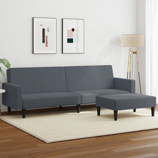 Sofá-cama 2 lugares c/ apoio de pés veludo cinzento-escuro