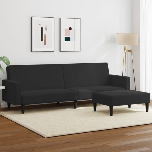 Sofá-cama 2 lugares c/ apoio de pés veludo preto