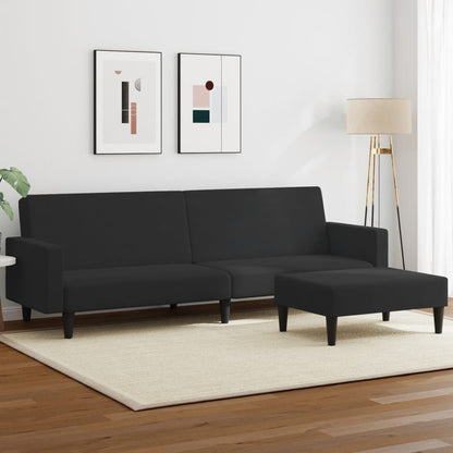 Sofá-cama 2 lugares c/ apoio de pés veludo preto