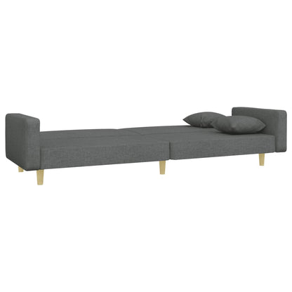 Sofá-cama de 2 lugares c/ apoio de pés tecido cinzento-escuro