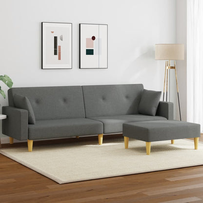 Sofá-cama de 2 lugares c/ apoio de pés tecido cinzento-escuro