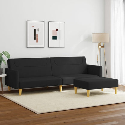 Sofá-cama de 2 lugares com apoio de pés tecido preto