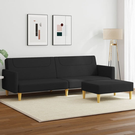 Sofá-cama de 2 lugares com apoio de pés tecido preto