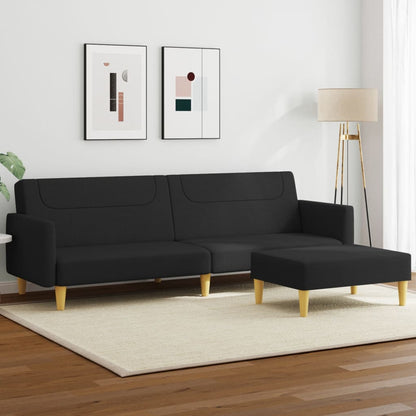 Sofá-cama de 2 lugares com apoio de pés tecido preto
