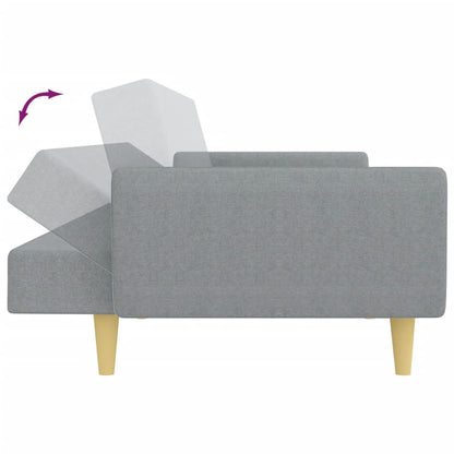 2-seater sofa bed with footrest in light grey fabric