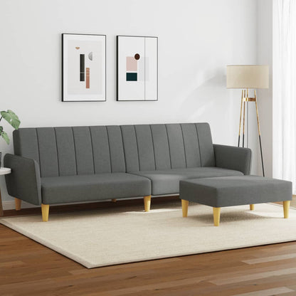 Sofá-cama de 2 lugares c/ apoio de pés tecido cinzento-escuro
