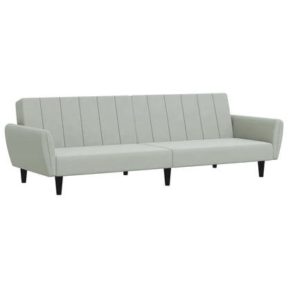Sofá-cama 2 lugares c/ apoio de pés veludo cinza-claro