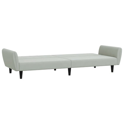 Sofá-cama 2 lugares c/ apoio de pés veludo cinza-claro