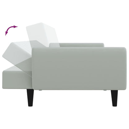 Sofá-cama 2 lugares c/ apoio de pés veludo cinza-claro