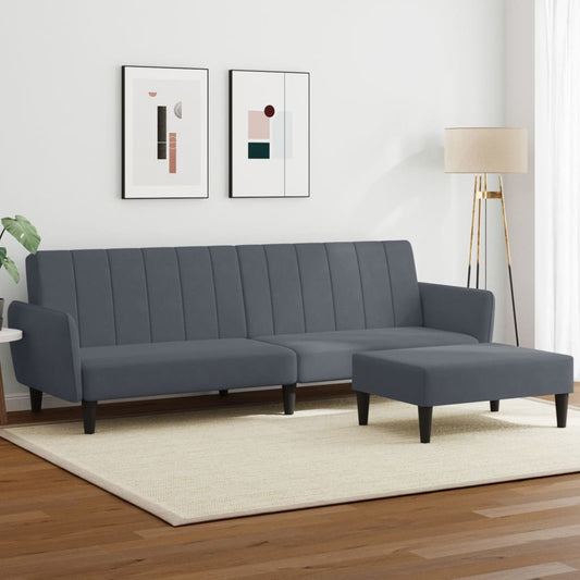 Sofá-cama 2 lugares c/ apoio de pés veludo cinzento-escuro
