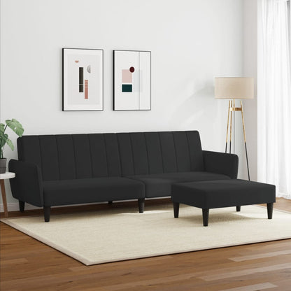 Sofá-cama 2 lugares c/ apoio de pés veludo preto