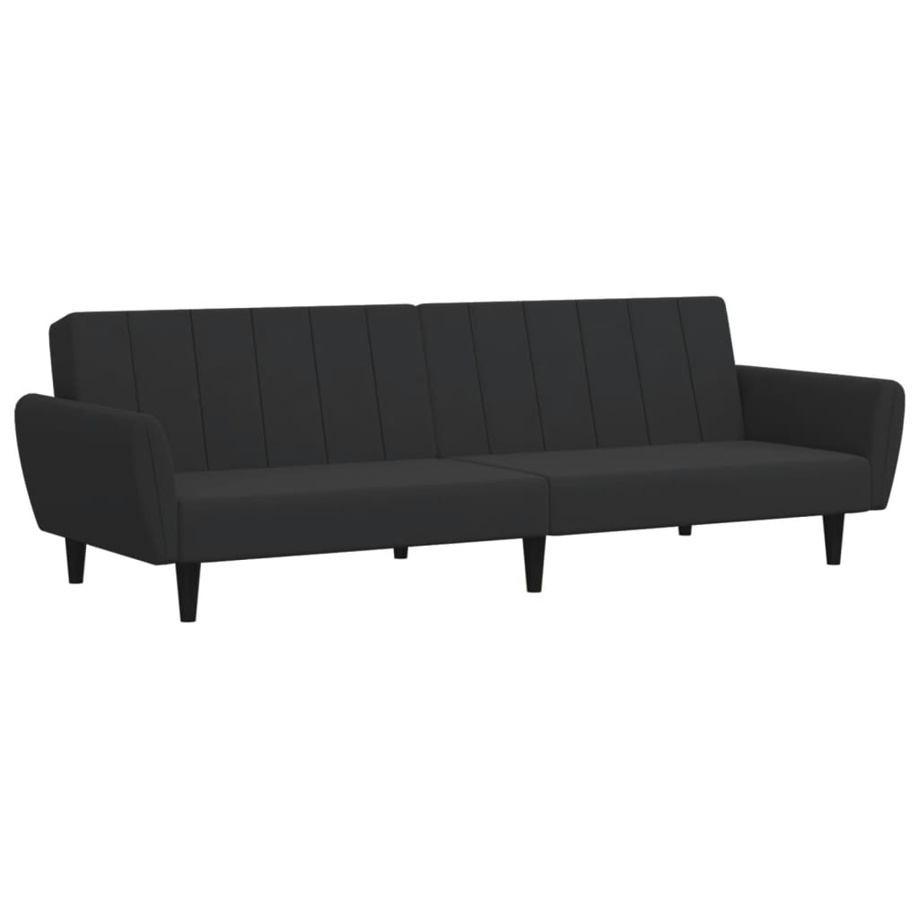 Sofá-cama 2 lugares c/ apoio de pés veludo preto