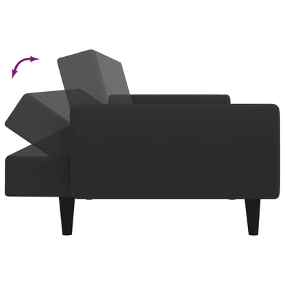 Sofá-cama 2 lugares c/ apoio de pés veludo preto