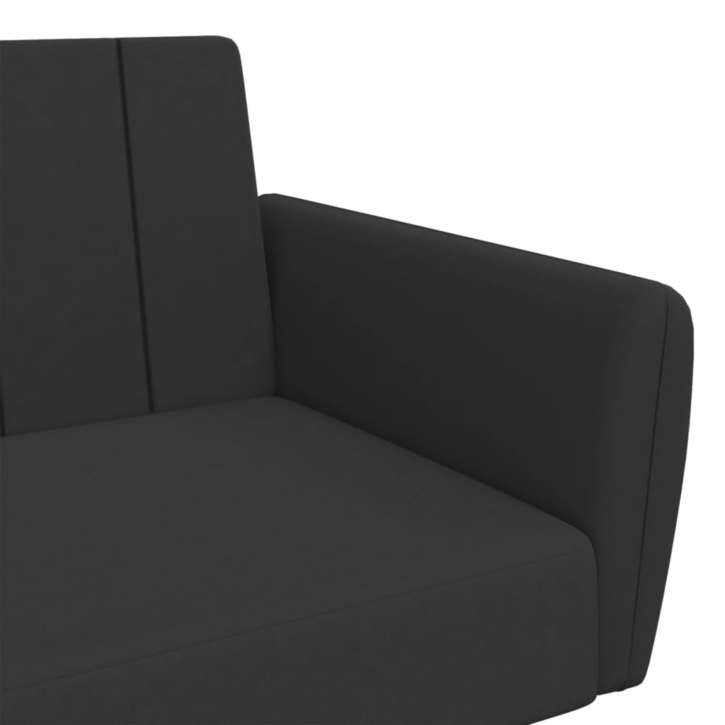 Sofá-cama 2 lugares c/ apoio de pés veludo preto