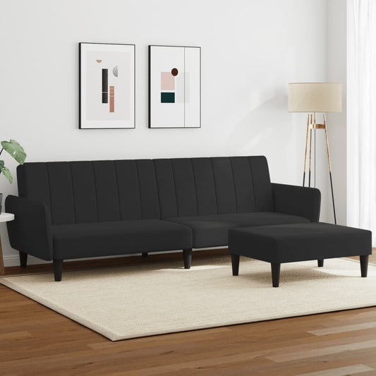 Sofá-cama 2 lugares c/ apoio de pés veludo preto