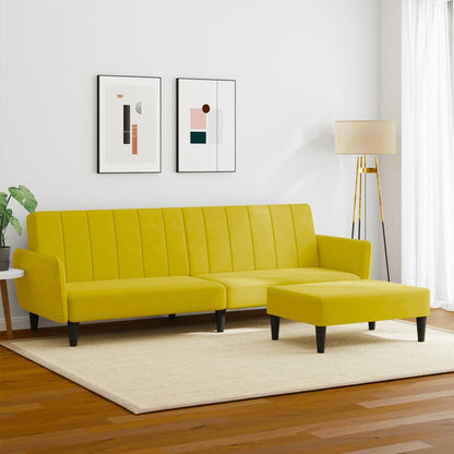 Sofá-cama 2 lugares c/ apoio de pés veludo amarelo