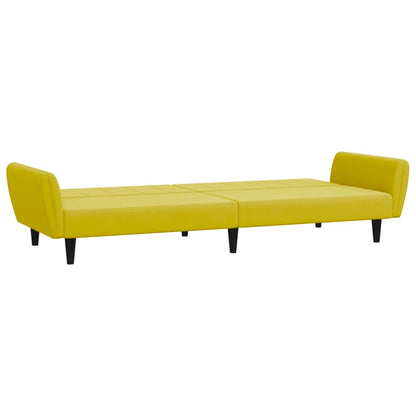 Sofá-cama 2 lugares c/ apoio de pés veludo amarelo