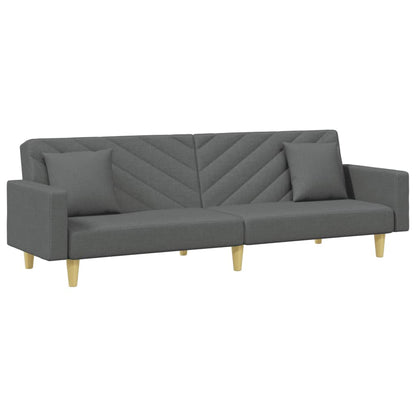 Sofá-cama 2 lugares c/ almofadas/apoio pés tecido cinza-escuro
