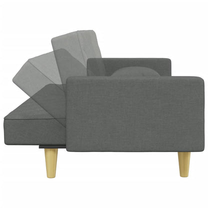 Sofá-cama 2 lugares c/ almofadas/apoio pés tecido cinza-escuro
