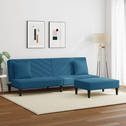 2 pcs conjunto de sofás com almofadas veludo azul