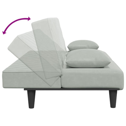 2 pcs conjunto de sofás com almofadas veludo cinzento-claro