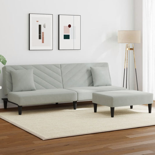 2 pcs conjunto de sofás com almofadas veludo cinzento-claro