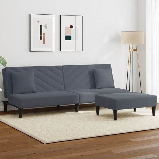 2 pcs conjunto de sofás com almofadas veludo cinzento-escuro