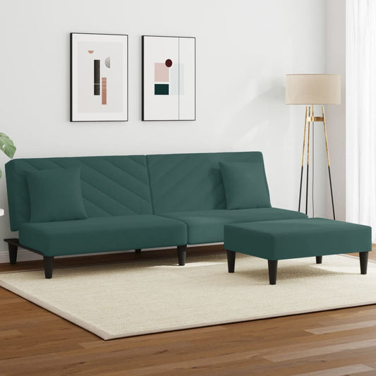 2 pcs conjunto de sofás com almofadas veludo verde-escuro