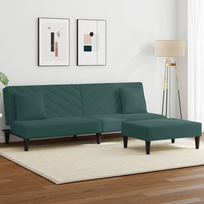 2 pcs conjunto de sofás com almofadas veludo verde-escuro