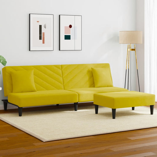 2 pcs conjunto de sofás com almofadas veludo amarelo
