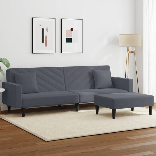 2 pcs conjunto de sofás com almofadas veludo cinzento-escuro