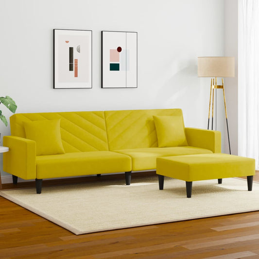 2 pcs conjunto de sofás com almofadas veludo amarelo