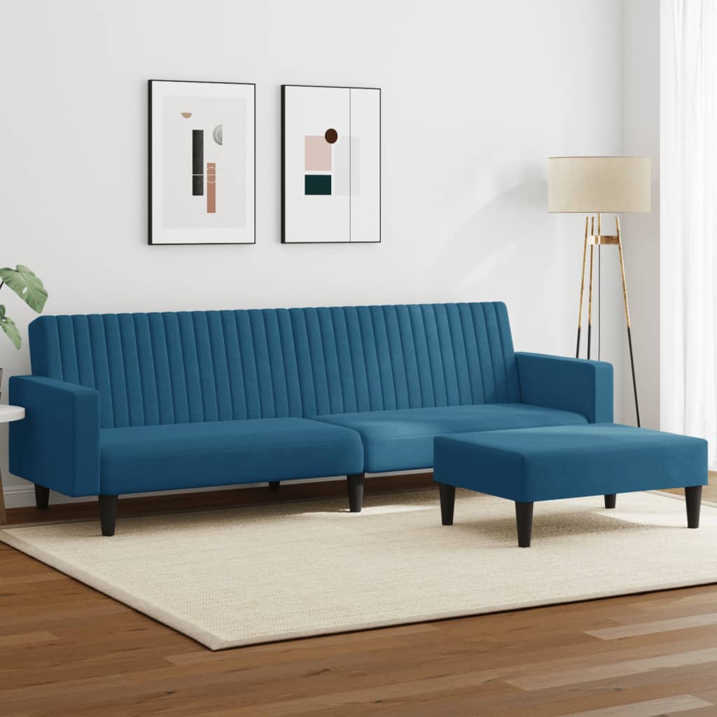 2 pcs conjunto de sofás veludo azul