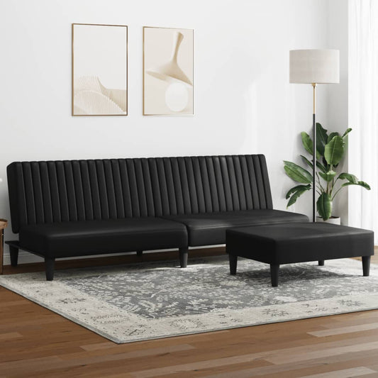 2 pcs conjunto de sofás couro artificial preto