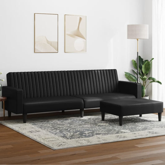2 pcs conjunto de sofás couro artificial preto