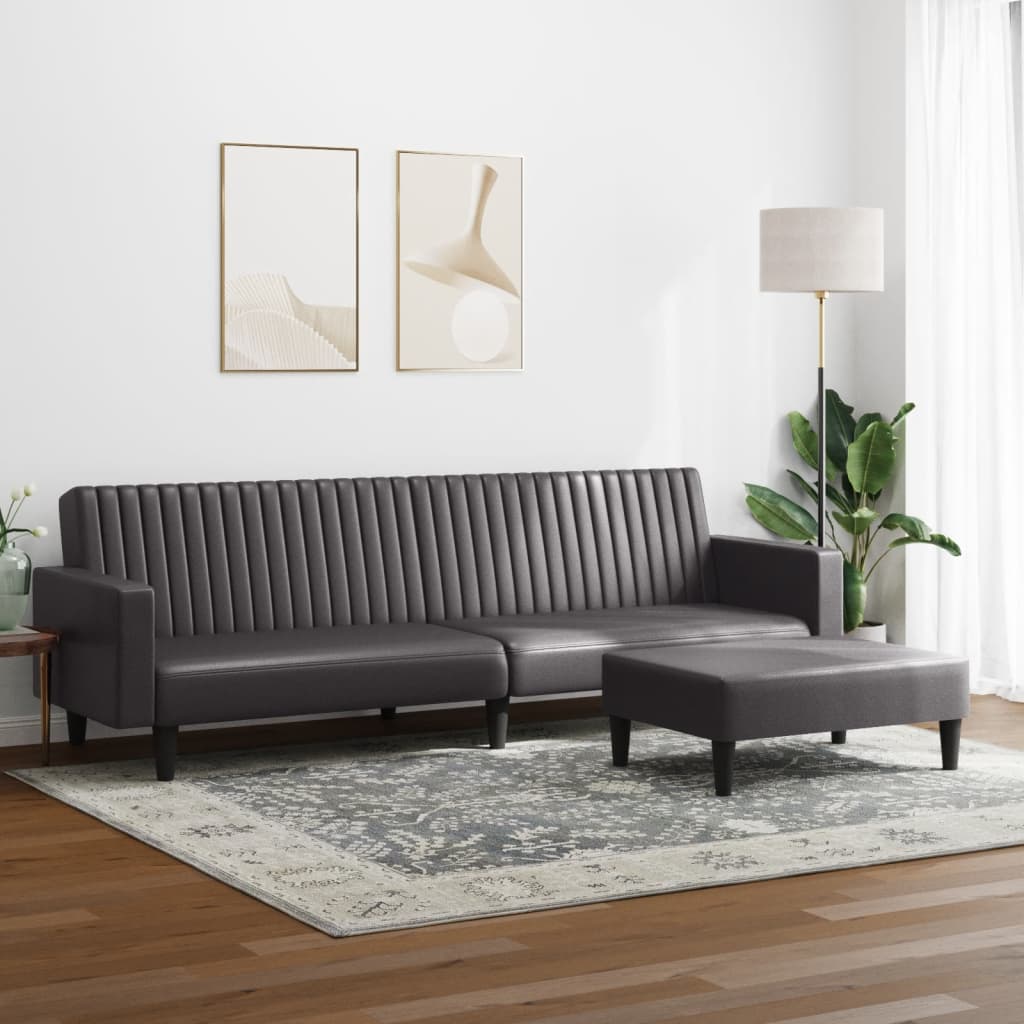 2 pcs conjunto de sofás couro artificial cinzento