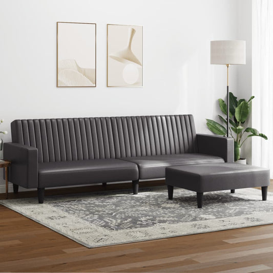 2 pcs conjunto de sofás couro artificial cinzento