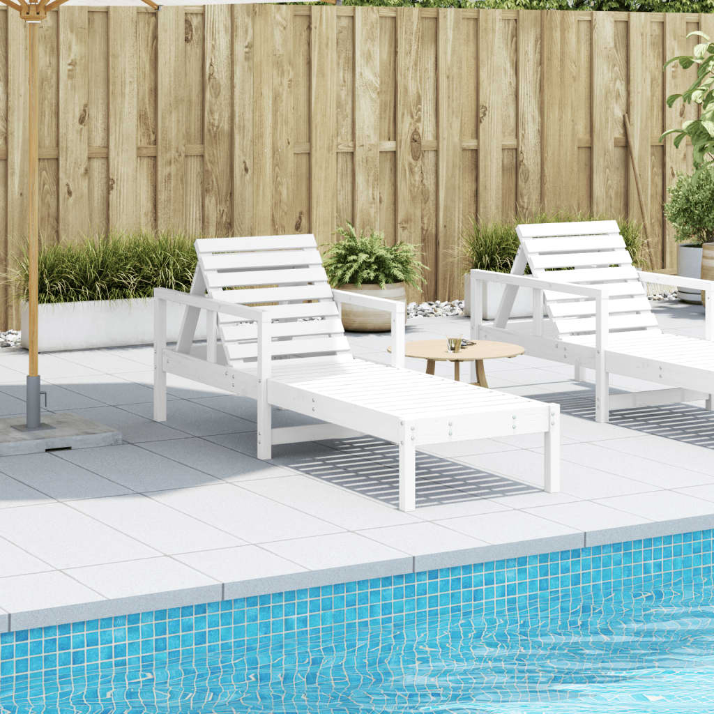 Sun lounger 199.5x62x55 cm solid pine wood white