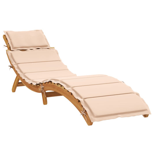 Sun lounger with cushion in solid acacia wood, beige