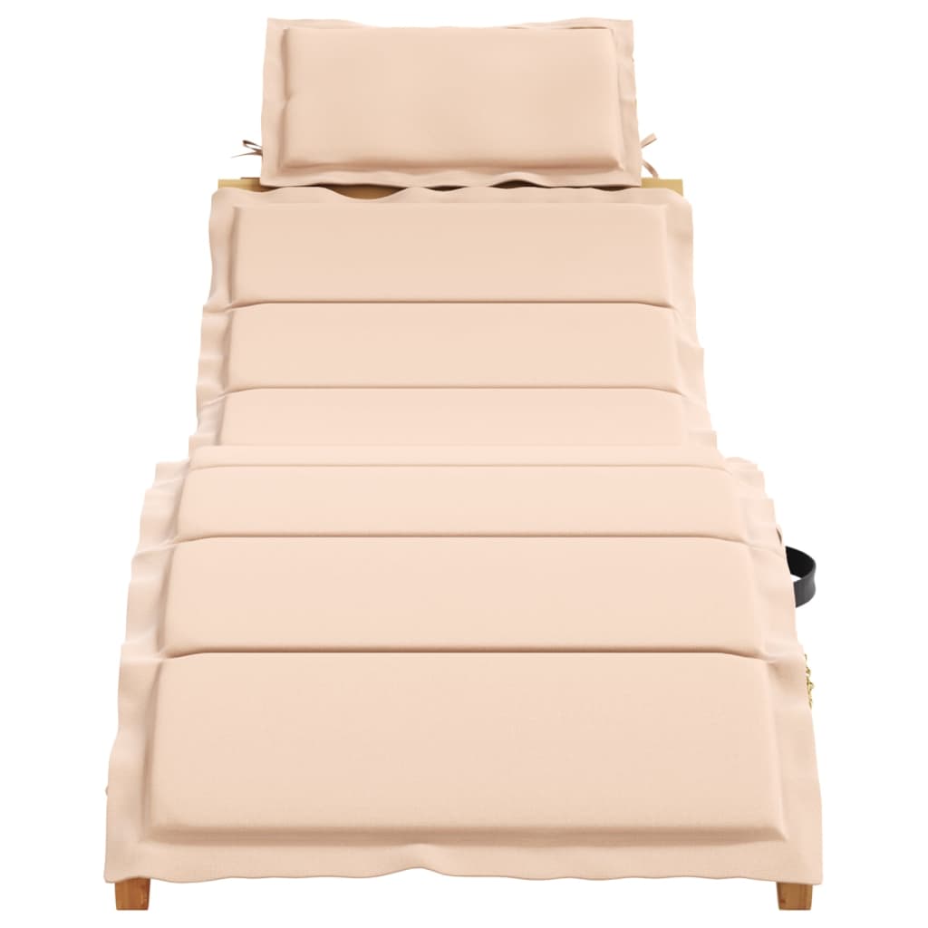 Sun lounger with cushion in solid acacia wood, beige