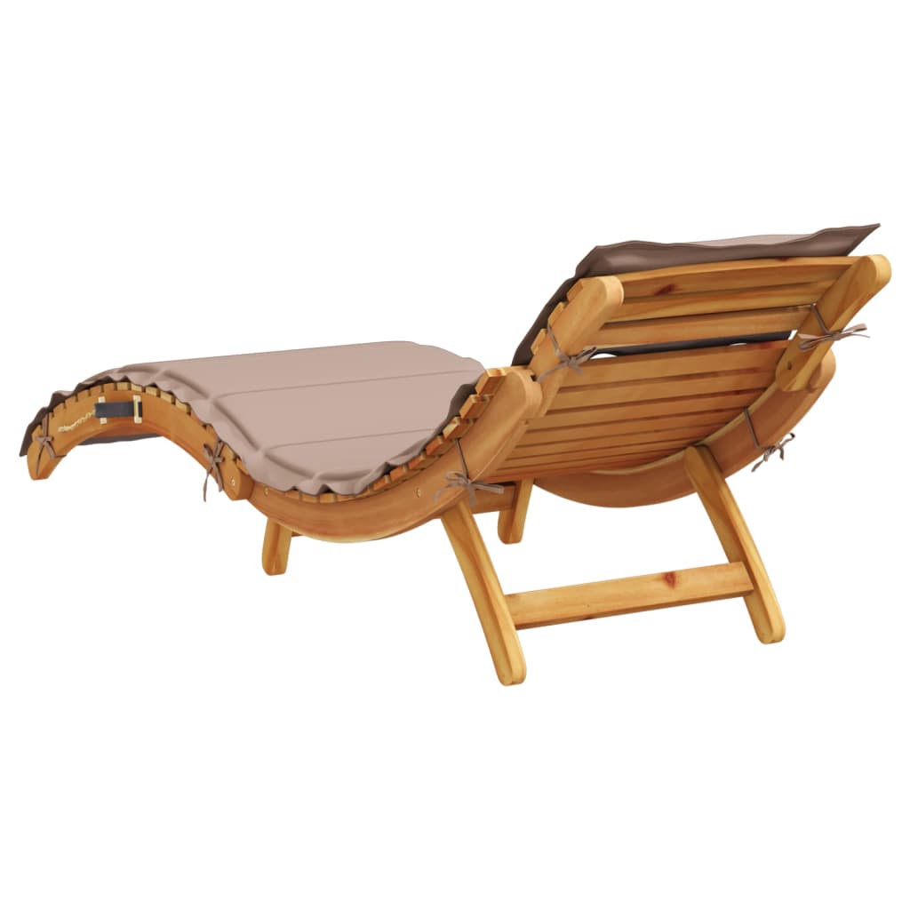 Sun lounger with solid acacia cushion in taupe