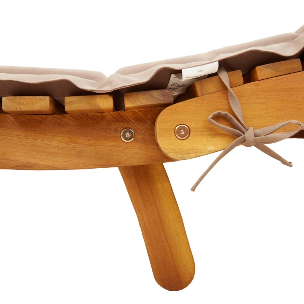 Sun lounger with solid acacia cushion in taupe