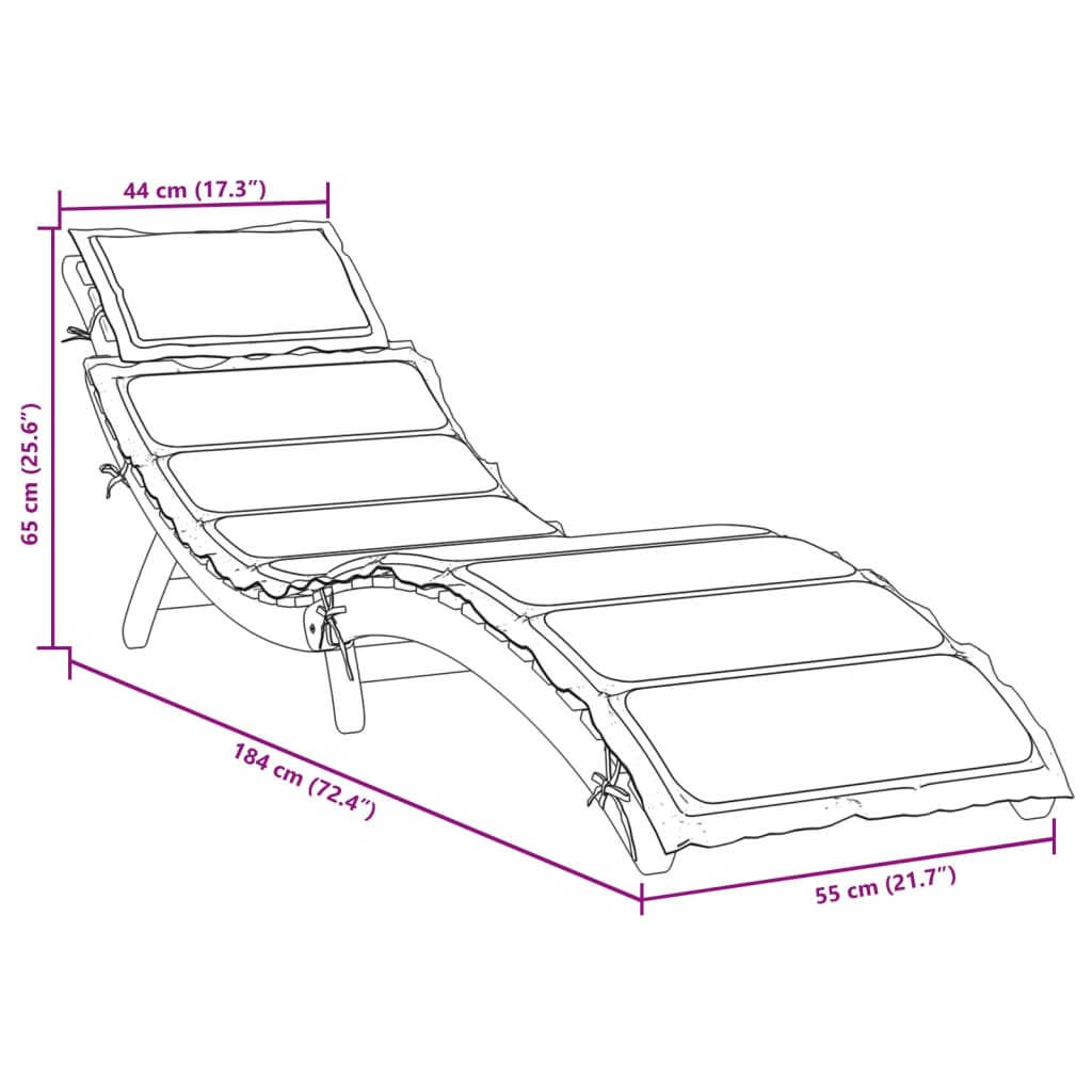 Sun lounger with solid acacia cushion in taupe