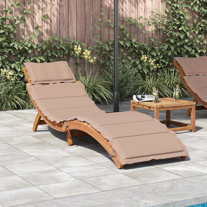 Sun lounger with solid acacia cushion in taupe