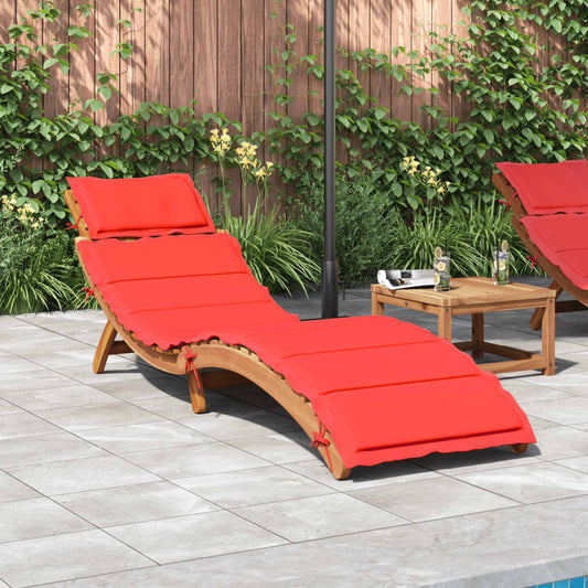 Sun lounger with cushion in solid acacia wood, red