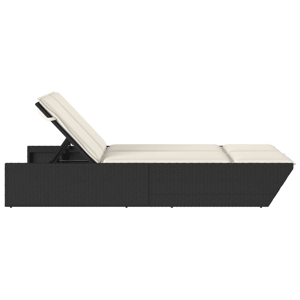 Double sun lounger with cushions in black poly rattan