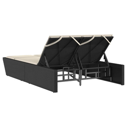 Double sun lounger with cushions in black poly rattan