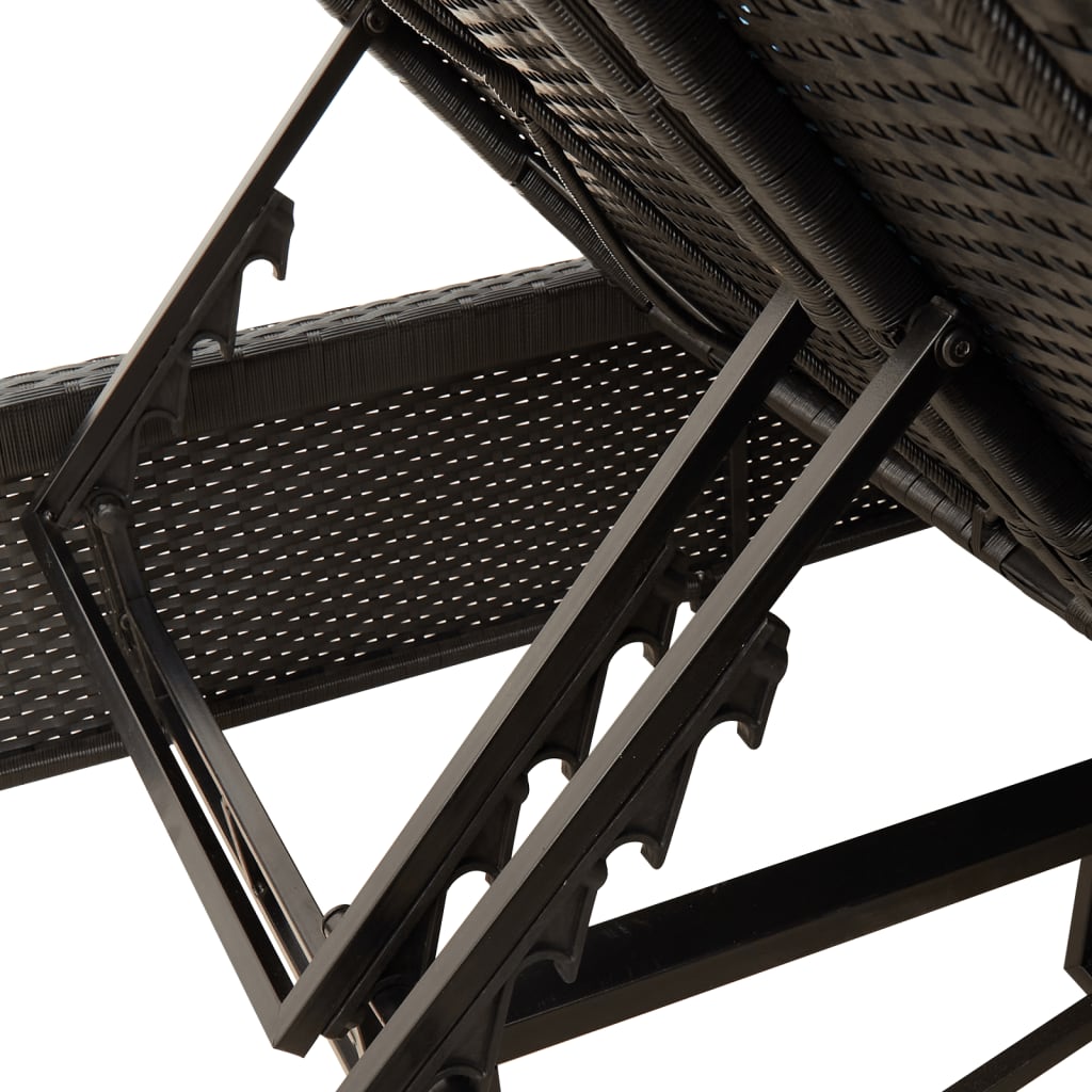 Double sun lounger with cushions in black poly rattan