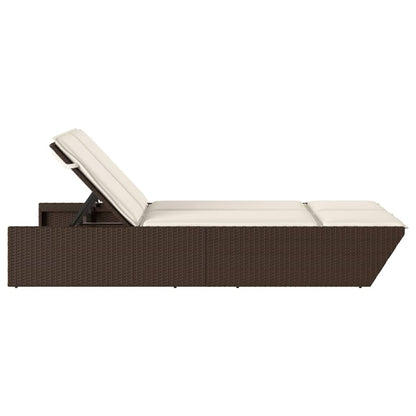 Double sun lounger with cushions in brown poly rattan